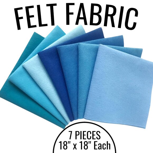 7 Pieces Blue Felt Fabric Bundle Crafting Sewing Supplies 18" x 18" Each Assorte - Picture 9 of 12